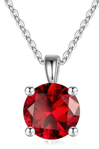 925 Sterling Silver January Birthstone Solitaire Necklace, 6mm/0.84 Carat Red Garnet Cubic Zirconia CZ, Length Selections: 16 inch/18 inch