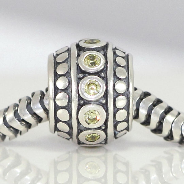 1pc 925 Sterling Silver Round November Birthstone Bead Charm, Yellow Topaz Cubic Zirconia CZ, 10x8mm, Hole ID 4.5mm, EC1-F11
