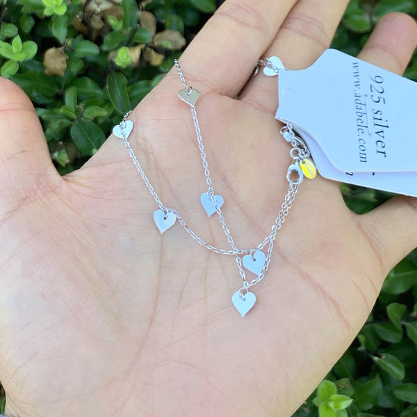 1pc 925 Sterling Silver Cable Chain Bracelet, with 6mm Heart Charm Drops, Tarnish Resistant White Gold Plated, Length Selections: 7 inch/7.5 inch/8 inch