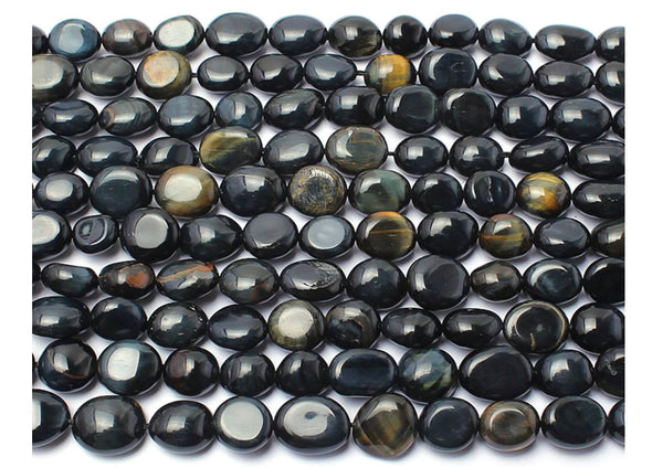Natural Blue Tiger Eye Gemstone Oval Tumbled Pebble Beads, Irregular, 6mm to 8mm, Hole ID 1mm, 15 Inch/1 Strand, GZ11-28
