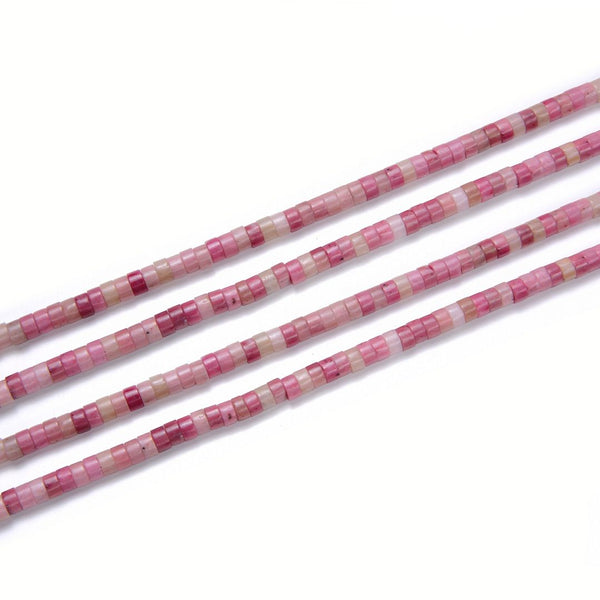 Natural Pink Rhodonite Gemstone Heishi Tube Rondelle Beads, 4x2mm/Small, Hole ID 0.9mm, 14.5 Inch/1 Strand, GH-C26