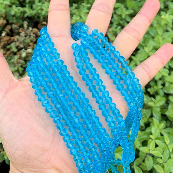 500pcs Creative Club Faceted Rondelle Crystal Glass Beads, Aquamarine Blue, 6x4mm, Hole ID 1mm, CCR610
