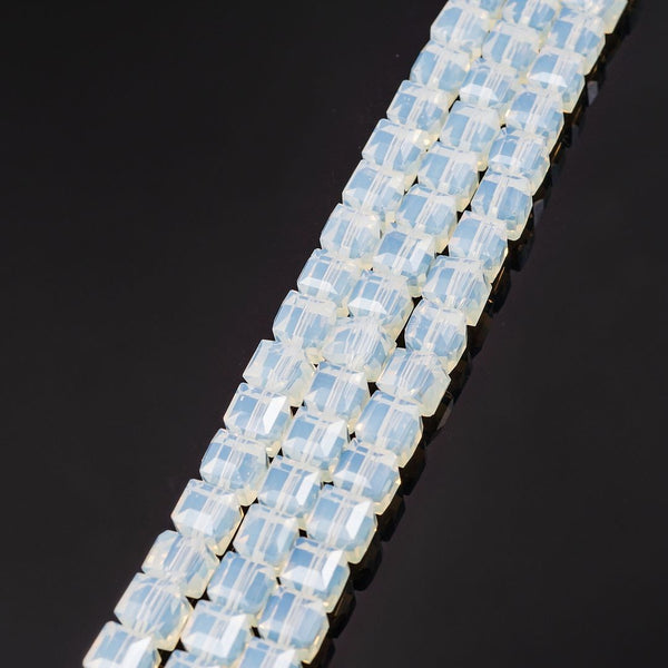 100pcs Creative Club Faceted Cube Crystal Glass Beads, White Opal, 8mm, Hole ID 1mm, CCC834