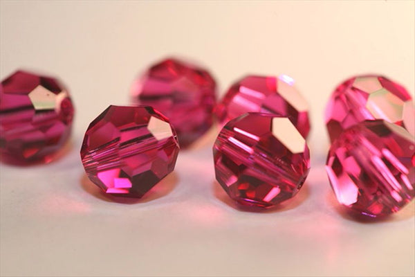25pcs Preciosa Faceted Round Crystal Beads, Fuchsia (Pink), 6mm, Hole ID 1mm, Pre-2R622