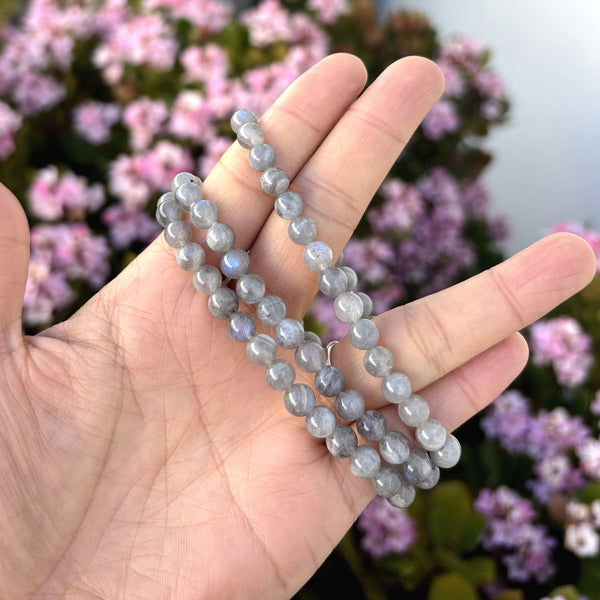 1 Strand Stretch Natural Grade A Labradorite Beaded Gemstone Bracelet, 6mm Beads, Length Selections: 7 inch/7.5 inch/8 inch