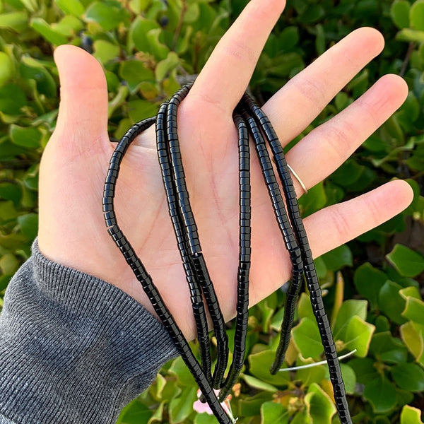 Natural Black Quartz Gemstone Heishi Tube Rondelle Beads, 4x2mm/Small, Hole ID 0.9mm, 14.5 Inch/1 Strand, GH-C5