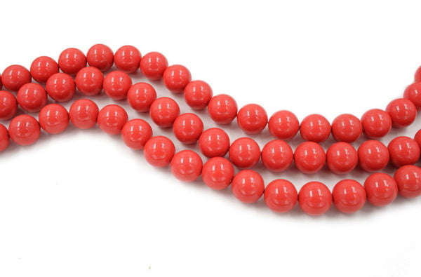 AAA Grade Natural Shell Pearl Round Beads, Freshwater Mother Of Pearl Nacre, Red, 1 Strand/15 Inch, Size Selections: 4mm/6mm/8mm