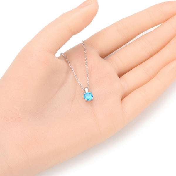925 Sterling Silver December Birthstone Solitaire Necklace, 6mm/0.84 Carat Blue Zircon Cubic Zirconia CZ, Length Selections: 16 inch/18 inch