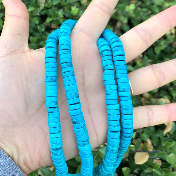 Natural Stabilized Blue Turquoise Gemstone Heishi Tube Rondelle Beads, 15 Inch/1 Strand, Size Selections: 6x3mm, 8x3mm