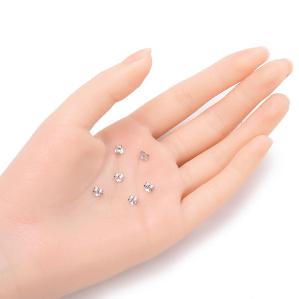 200pcs Earring Backs, Earnut Replacement, 18K White Gold Plated Brass, 5.5mm x 5mm, Hole ID 1mm, CF112-P