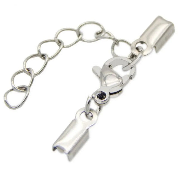 100pcs 304 Stainless Steel Fold Over Cord End Caps, Crimp Tip Terminator Connectors, 9mm