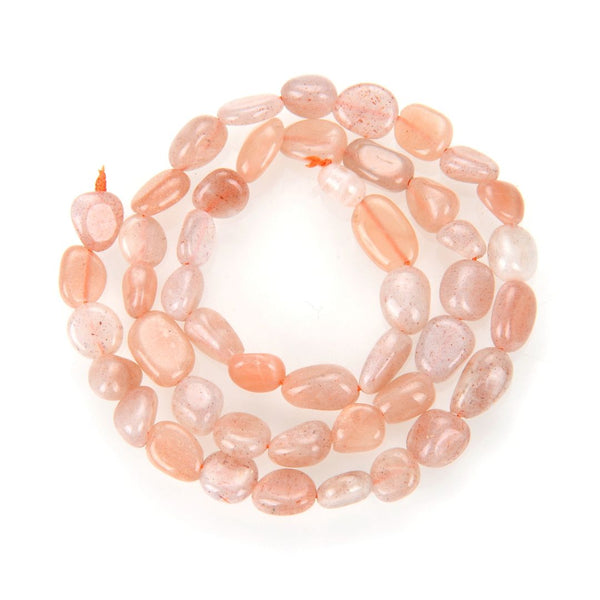 Natural Sunstone Gemstone Oval Tumbled Pebble Beads, Irregular, 6mm to 8mm, Hole ID 1mm, 15 Inch/1 Strand, GZ11-5