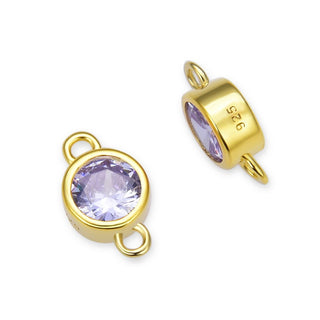 2pcs 925 Sterling Silver 4mm Tiny June Birthstone Links, Real 18K Yellow Gold Plated, Alexandrite Cubic Zirconia Gemstone Connector, SXP5-6