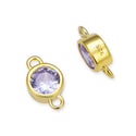 2pcs 925 Sterling Silver 6mm June Birthstone Links, Real 18K Yellow Gold Plated, Alexandrite Cubic Zirconia Gemstone Connector, SXP9-6