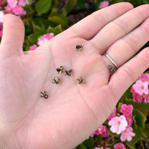 100pcs Glue On Eye Pin Bail Jump Ring Loop, Pendant Connector, Antique Bronze Plated Brass, Cup Selections: 4mm/6mm/8mm