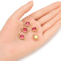 10pcs Grade A July Ruby Birthstone Links, 18K Yellow Gold Plated Stainless Steel, Tarnish Resistant, 10mm, CCP37-7