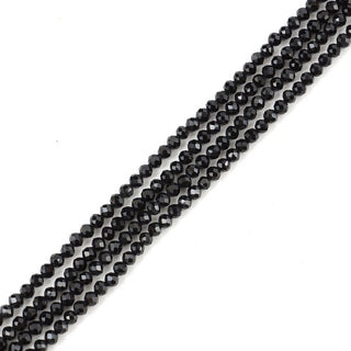 Natural Jet Black Jade Gemstone Faceted Round Beads, 3mm/Small Tiny, Hole ID 0.8mm, 2 Strands/26 Inch Total, GH3R-5