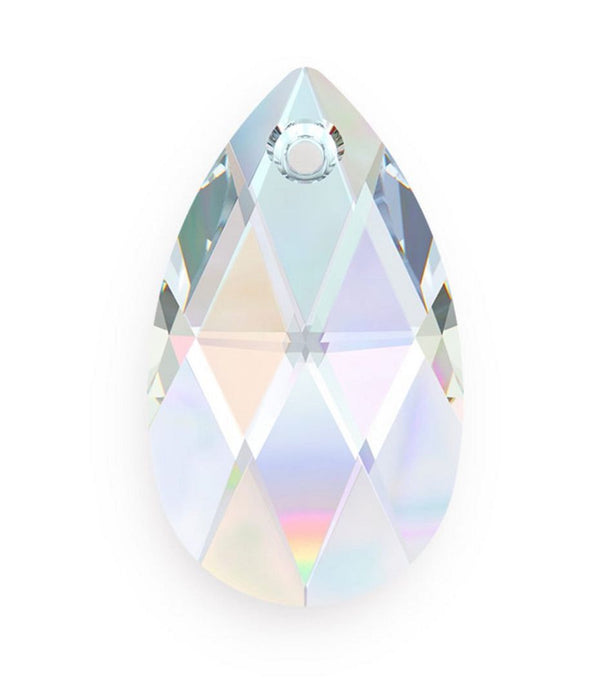 20pcs Creative Club Faceted Crystal Glass Pear Chandelier Pendant Drops, April Clear AB Birthstone, 22x13mm Large, Hole ID 1mm, CCE-2