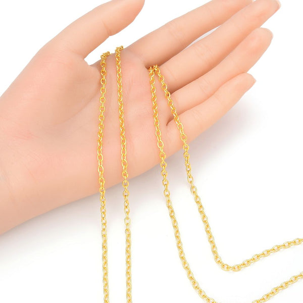 16.5 Feet Tarnish Resistant Oval Ring Rolo Cable Chain Link, 18K Yellow Gold Plated Brass, Size Selections: 3x2.5mm, 3.5x3mm, 4.3x3.3mm