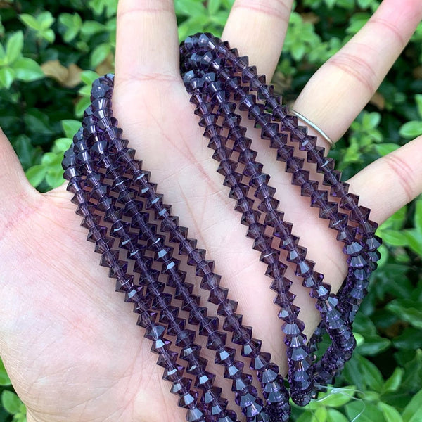 200pcs Creative Club Faceted Flat Bicone Rondelle Crystal Glass Beads #5305, Amethyst Purple, 6x4mm Small, Hole ID 1mm, CC3R627