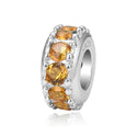 1pc 925 Sterling Silver November Birthstone Bead Charm, Yellow Topaz Cubic Zirconia CZ, 9.5x5mm, Hole ID 4.5mm, EC1-C11
