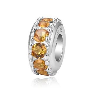 1pc 925 Sterling Silver November Birthstone Bead Charm, Yellow Topaz Cubic Zirconia CZ, 9.5x5mm, Hole ID 4.5mm, EC1-C11