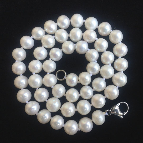 Natural Grade AAA+ Round White Cultured Freshwater Pearl Necklace, 8-9mm Pearl Strand, Length Selections: 16 inch/18 Inch