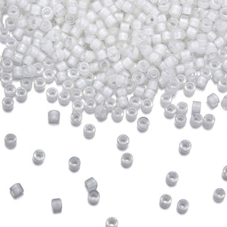 30g Miyuki Delica 11/0 Seed Beads, White Lined Crystal AB DB66