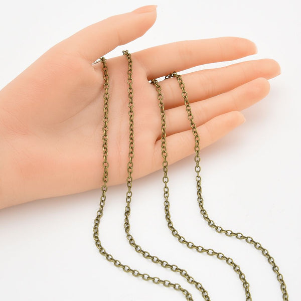 33 Feet Oval Ring Rolo Cable Chain Link, Unfinished,  Antique Bronze Plated Copper, Chain Width Selections: 2.5mm/3mm/3.3mm