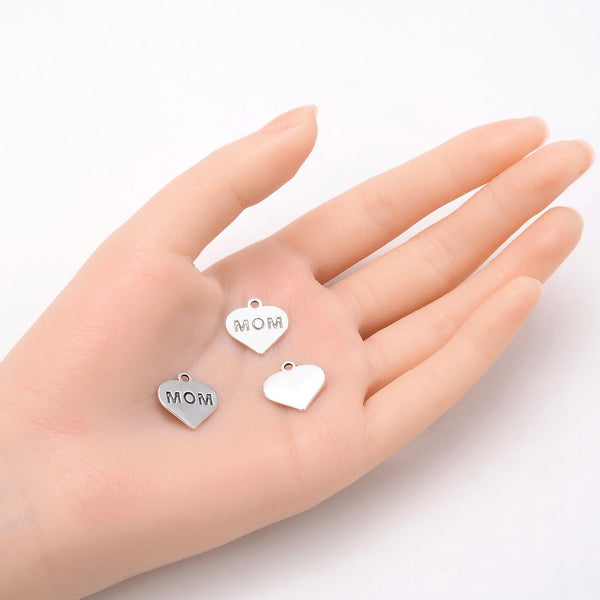 20pcs Best Mom Heart Charms, 15.6mm One Sided Heart Drop Pendants, Antique Silver, MC-D19