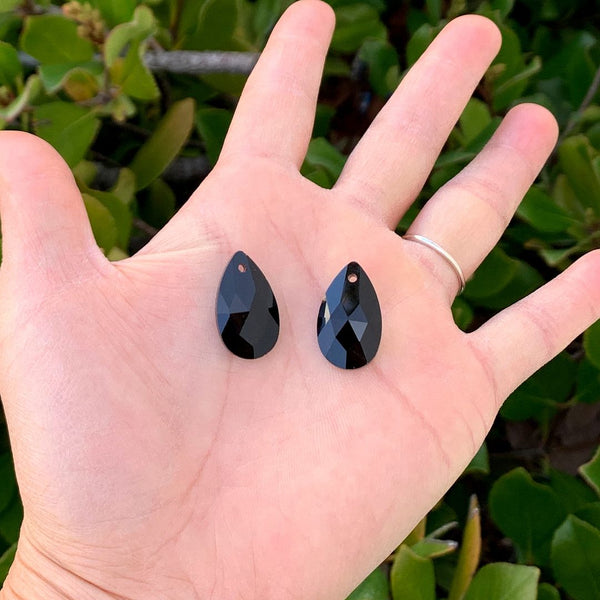 20pcs Creative Club Faceted Crystal Glass Pear Chandelier Pendant Drops, Jet Black, 22x13mm Large, Hole ID 1mm, CCE-23