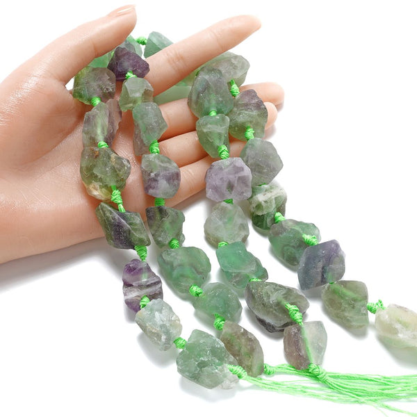 1 Strand Natural Raw Fluorite Crystal Gemstone Beads, Medium Size Drilled Rough Nugget Stone,15 Inch GA-F9