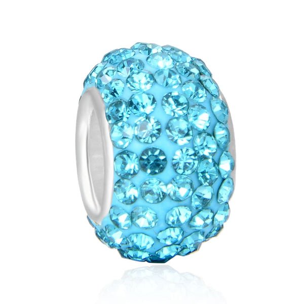 1pc 925 Sterling Silver March Aquamarine Blue Birthstone Bead Charm, 12.5x7.5mm, Hole ID 4.8mm, Fit Pandora All Other Bracelets, EC684-3