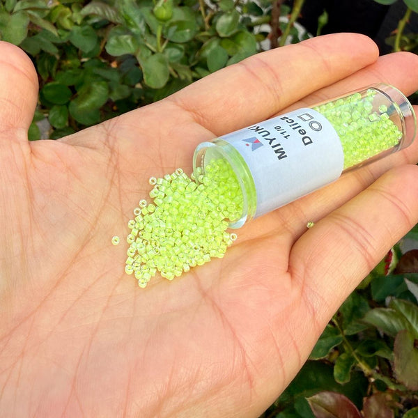 30g Miyuki Delica 11/0 Seed Beads, Translucent Luminous Dyed Yellow DB2031