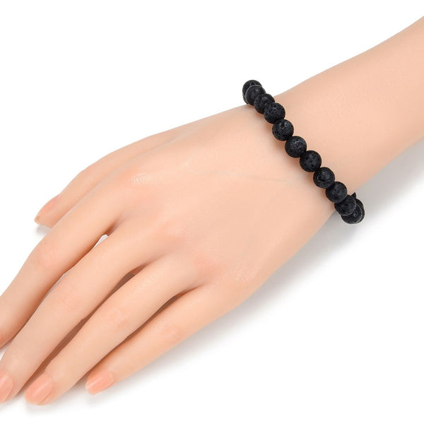 1 Strand Stretch Natural Black Lava Rock Beaded Gemstone Bracelet, 8mm Bead, Length Selections: 7 inch/7.5 inch/8 inch/8.5 inch