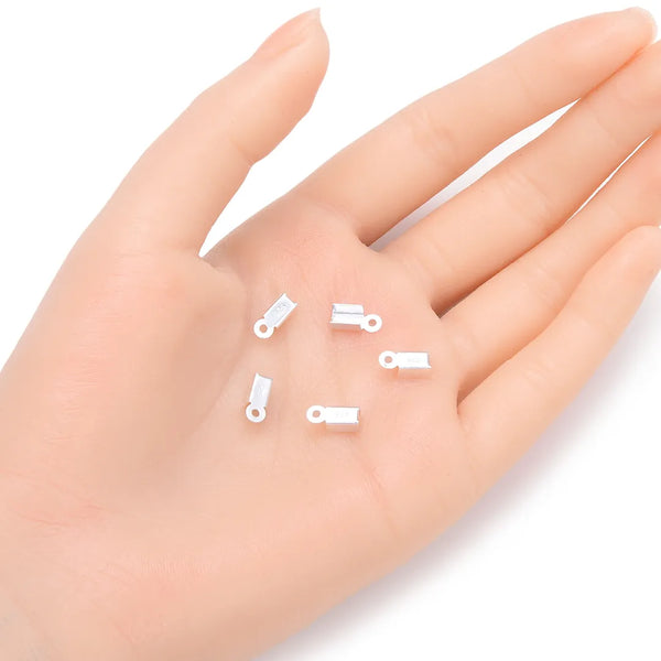 20pcs 925 Sterling Silver Tube Fold Over Cord Ends, Crimp End Caps, Closed Ring, 9mm, SS330-1