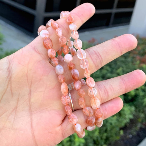 1 Strand Stretch Natural Gold Sheen Sunstone Free Form Gemstone Bracelet, 5-8mm Small Beads, Length Selections: 7 inch/7.5 inch