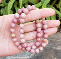 1 Strand Stretch Natural Pink Rhodonite Beaded Gemstone Bracelet, 8mm Bead, Length Selections: 7 inch/7.5 inch/8 inch/8.5 inch