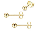1 Pair 925 Sterling Silver Ball Post Stud Earrings, Real 18K Yellow Gold Plated Ball Ear Studs, Size Selections: 3mm/4mm/6mm/8mm