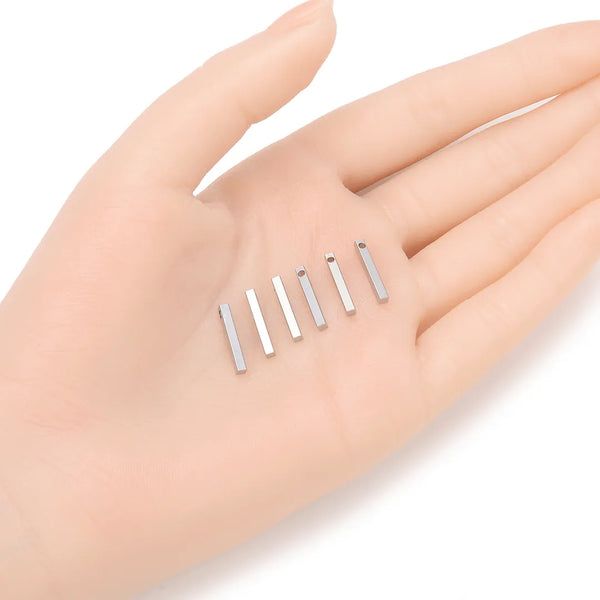 100pcs 304 Stainless Steel Rectangle Bar Pendants – 1.4mm Hole (15mm/25mm)