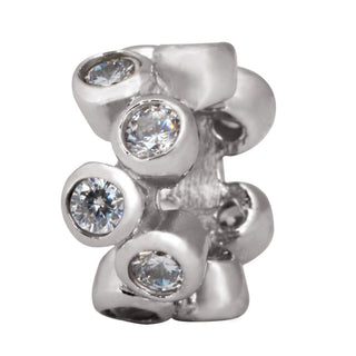 Real 925 Sterling Silver Charm, April Birthstone Spacer Bead, Cubic Zirconia CZ Clear Gemstone,...