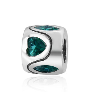 Real 925 Sterling Silver Heart Bead, May Birthstone Charm Cubic Zirconia CZ Green Emerald...
