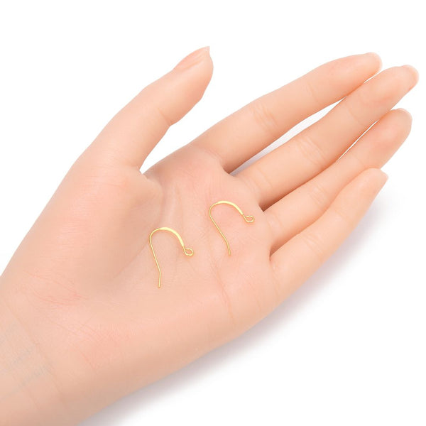 20pcs 925 Sterling Silver Flat Fish Earring Hooks, Real 18K Yellow Gold Plated, 18mm Long, Wire Gauge Selections: 0.6mm/0.7mm/0.8mm