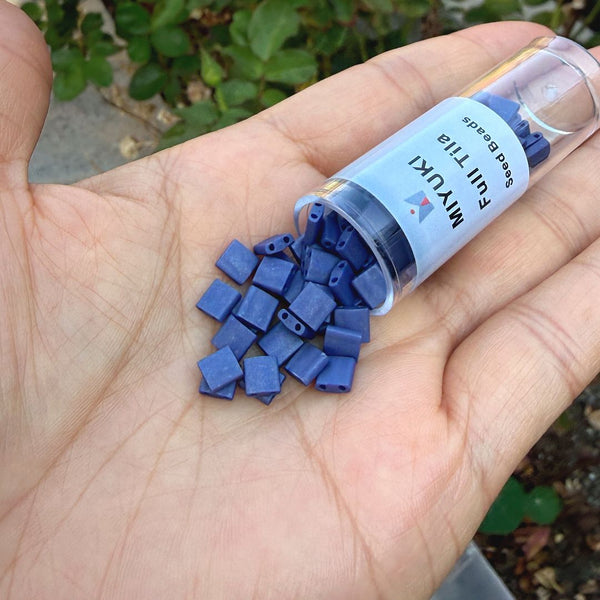 10g Miyuki Full Tila Square Seed Beads 5x5mm, Matte Denim Blue (TL-2075)