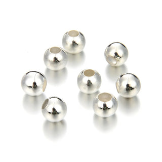 100pcs Large Hole Round Beads, Sterling Silver Plated Brass, Size Selections: 6mm/8mm/10mm