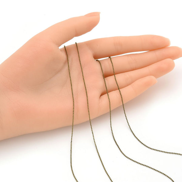 33 Feet Beaded Round Ball Chain, Antique Bronze Plated Brass, Chain Width Selections: 1mm/2mm/3mm