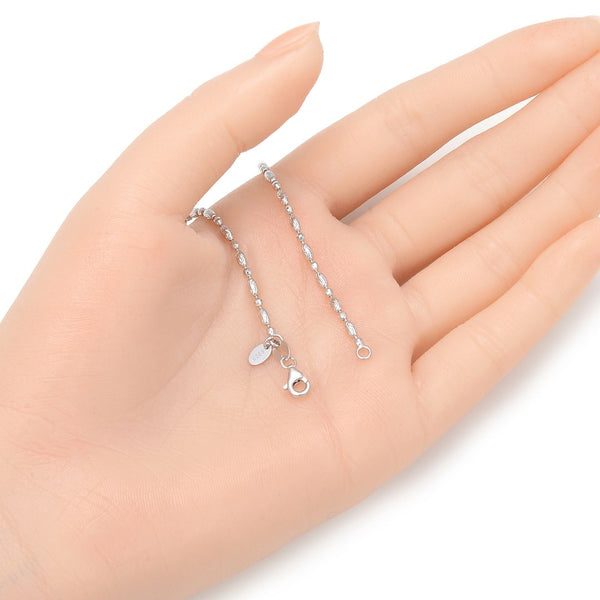 1pc 925 Sterling Silver Beaded Chain Bracelet, 4x2mm Oval Beads & 2mm Small Beads, Tarnish Resistant White Gold Plated, Length Selections: 7 inch/7.5 inch/8 inch