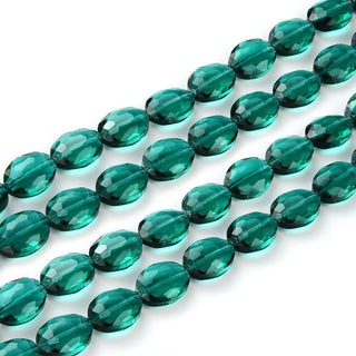 50pcs Creative Club Faceted Flat Oval Crystal Beads, Emerald Green, 16x12mm/Large, Hole ID 1.1mm, CCO-24
