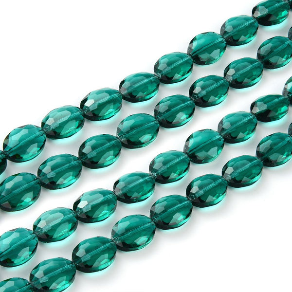 50pcs Creative Club Faceted Flat Oval Crystal Beads, Emerald Green, 16x12mm/Large, Hole ID 1.1mm, CCO-24