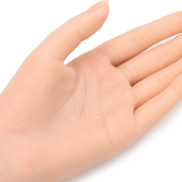 20pcs 925 Sterling Silver Ball Headpin Head Pins, 0.4mm/26 Gauge, Length Selections: 25mm/30mm/35mm/38mm
